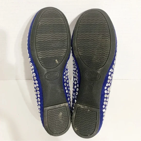Candies Faux Suede Covered in Silver Toned Studs Rounded Toe Ballet Flats Royal - Picture 9 of 13